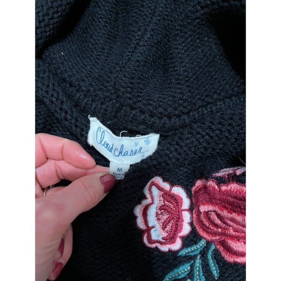 Cloud Chaser Women's Black Cowl Neck Sweater Embroidered Floral Print Medium - Picture 4 of 4